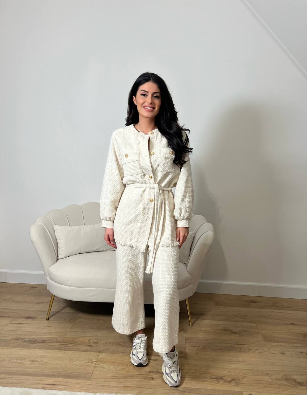 Tweed jacket and trouser set - Ecru