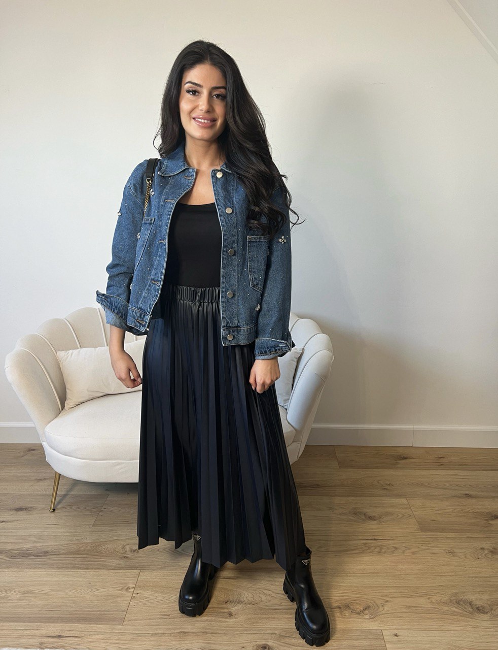 Taşlı denim ceket - Denim