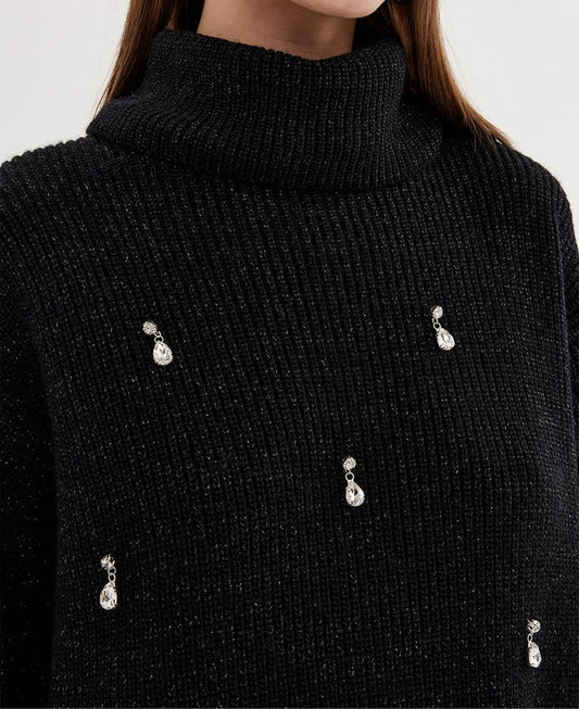 Embroidered Turtleneck - Black