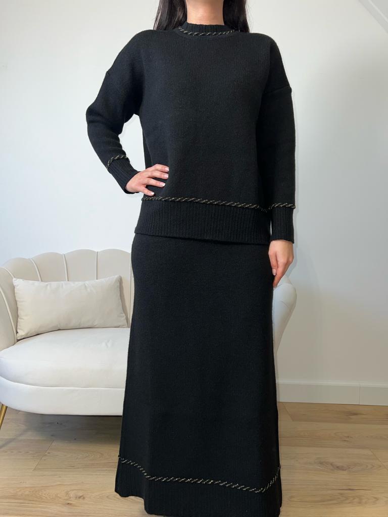 Knitted skirt and sweater set - Black