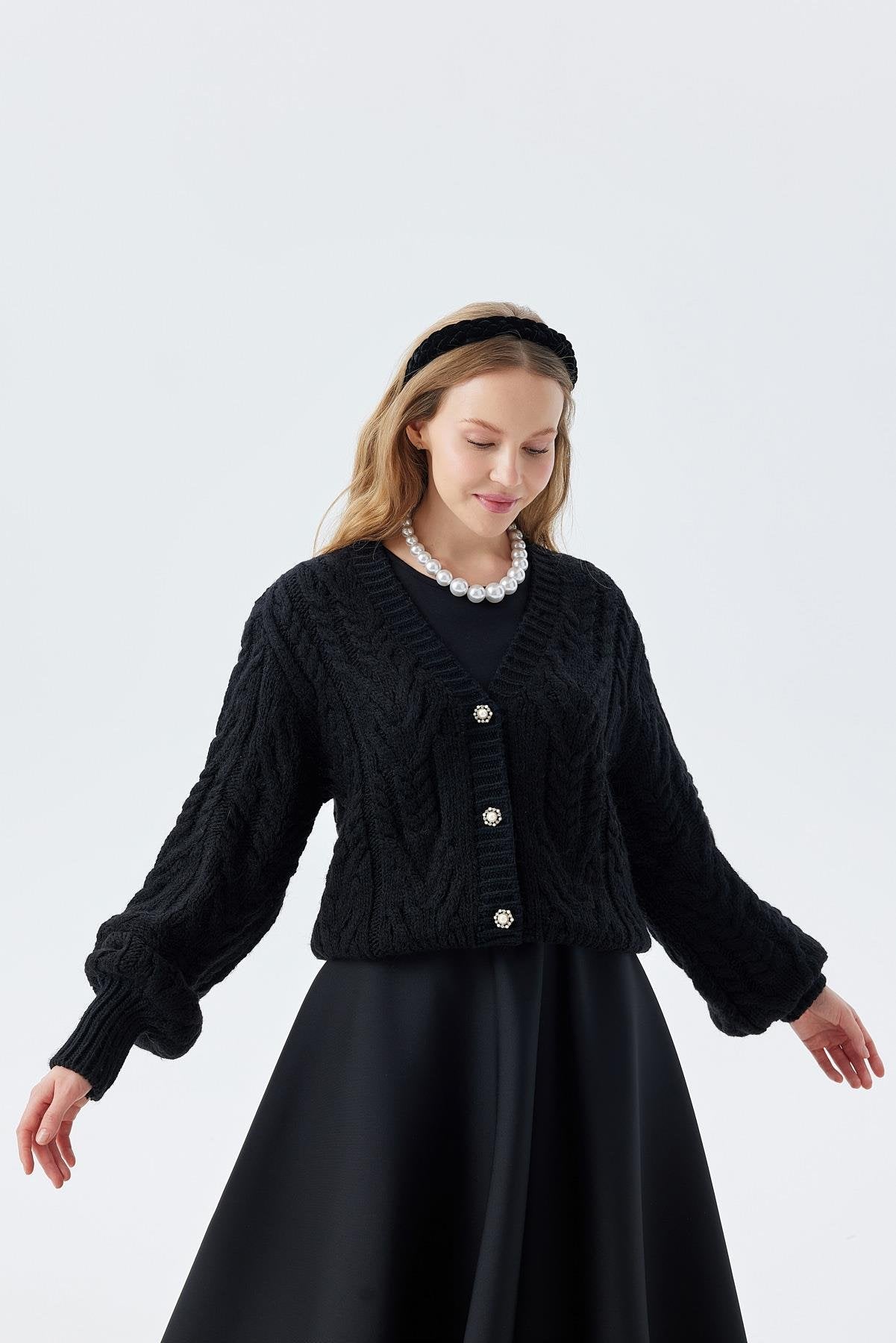 Knitted cardigan black with stones