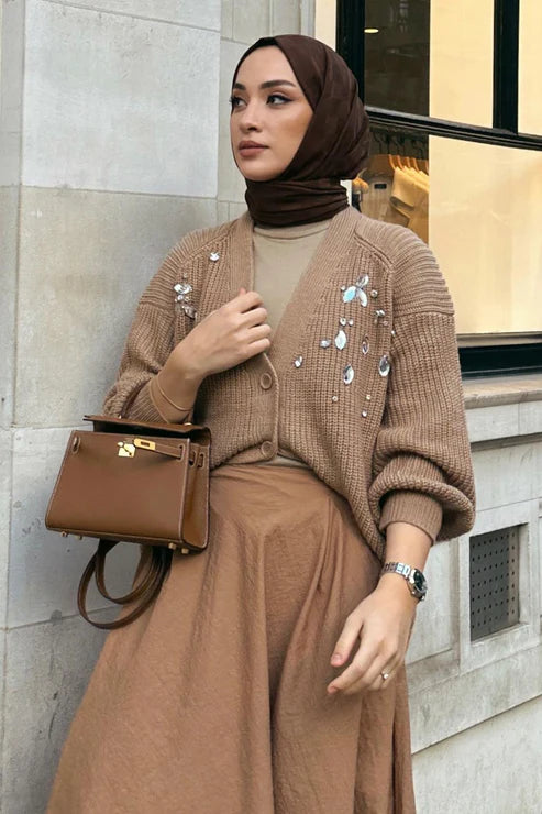 Stone embroidered vest - Taupe