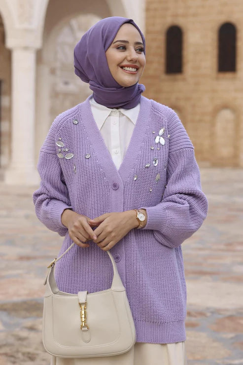 Stone embroidered vest - Lilac