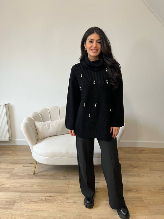 Embroidered Turtleneck - Black