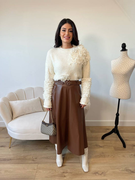 Leather look skirt - Camel
